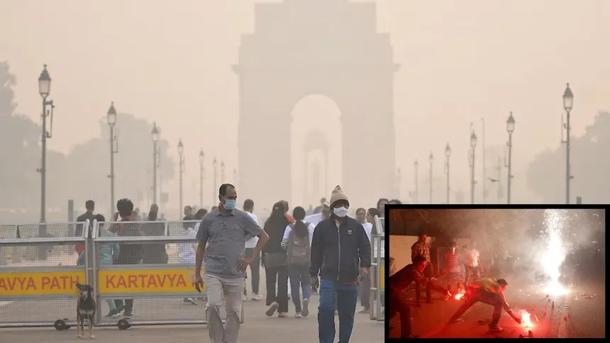 Delhi air quality Diwali 2025 – Smog over India Gate Delhi air quality Diwali 2025